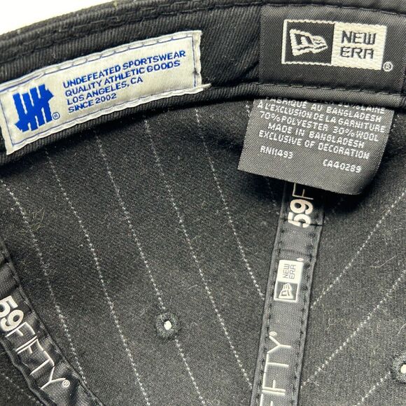 Undefeated x New Era 5 Strikes Hat Baseball Cap Fitted 7 1/4 Black Pinstriped - Picture 10 of 11